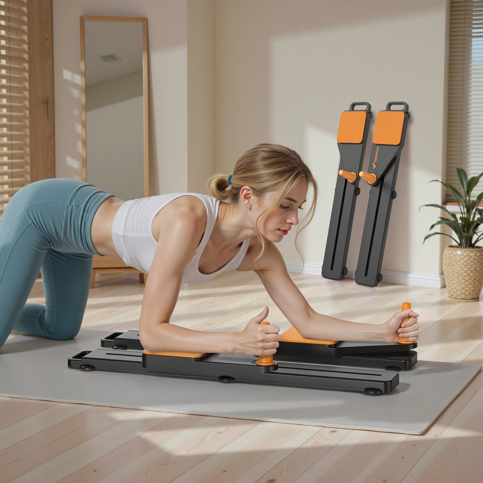 MERACH Pilates Board, Multifunctional Abdominal Plate, Detachable Ab Trainer Machine With Anti-Slip And Quiet Design, Portable Pilates Reformer For Core Workouts, Home Fitness Equipment For Women