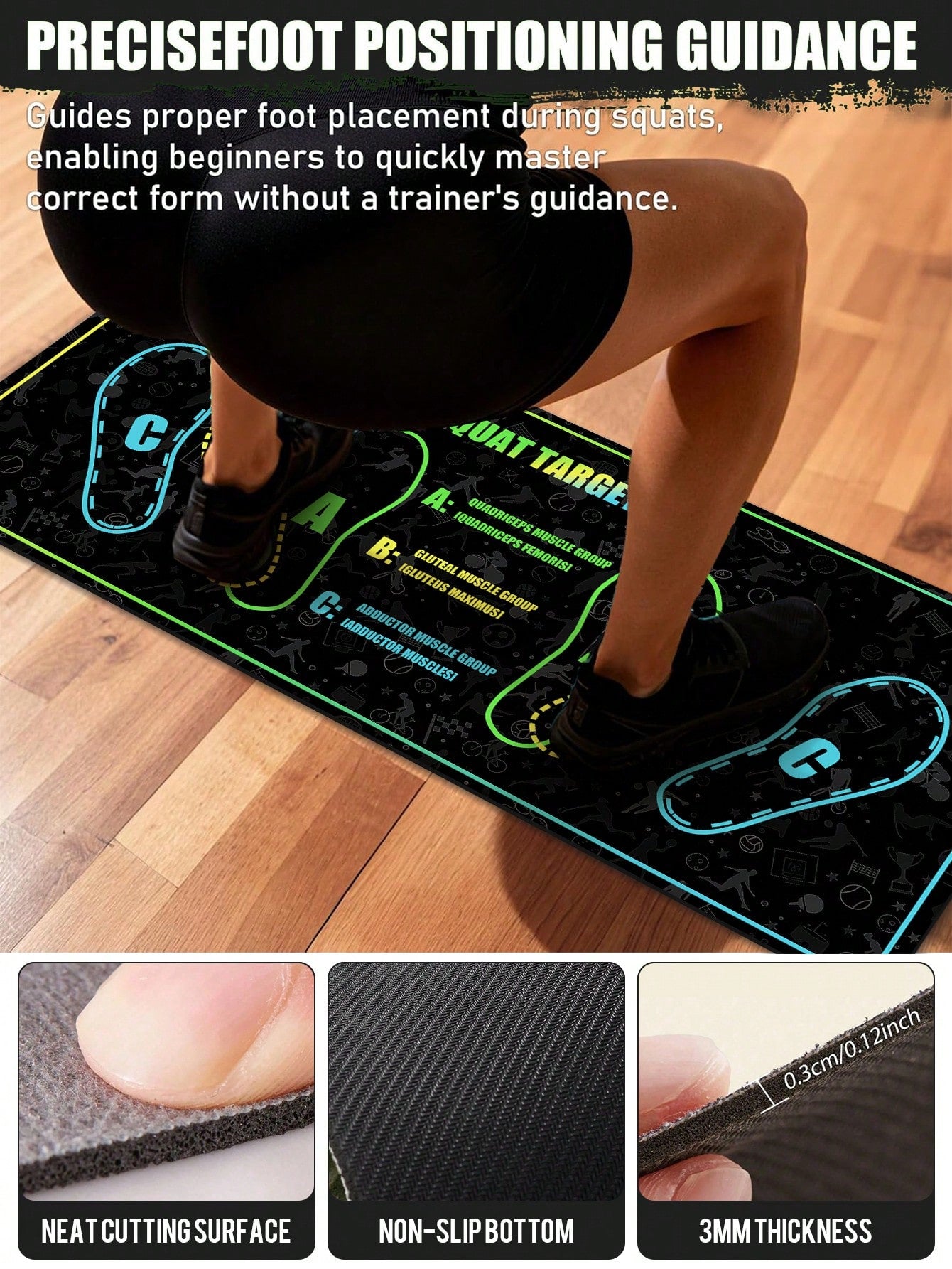 1pc 35x80cm (13.78x31.5 Inches) 1000GSM High Density Silicone Yoga Mat | Non-Slip Wear-Resistant Waterproof Fitness Training Mat | With Foot Position Guide Line Suitable For Squats, Yoga, Strength Training | Suitable For Wooden Floor, Tile, Cement | Washa