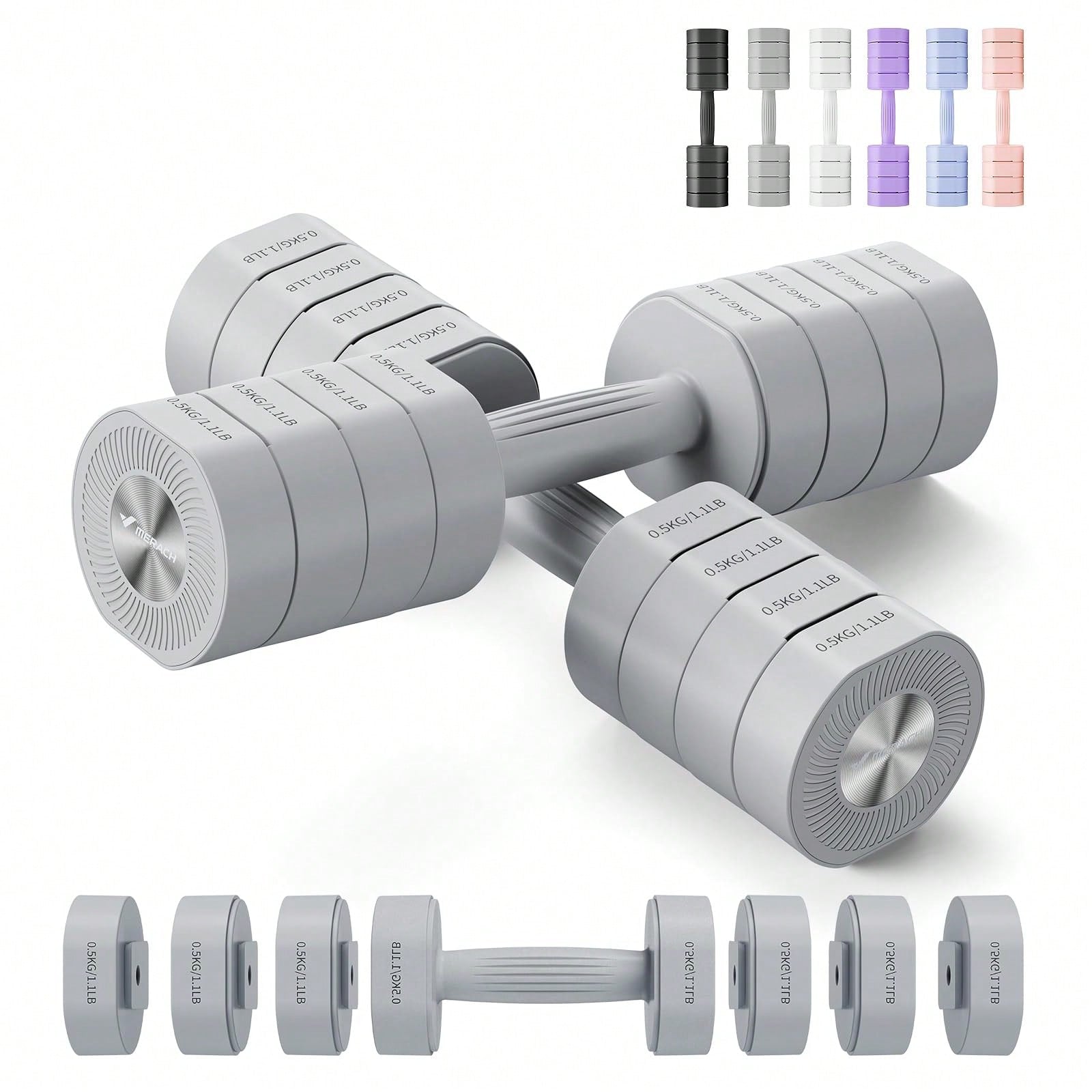 MERACH Dumbbell Set Of 2, Adjustable Weight, Anti-Slip Handle, Macaron Colors, Each 2.2/4.4/6.6/8.8 Lbs, 4 In 1 Hand Weights For Women At Home