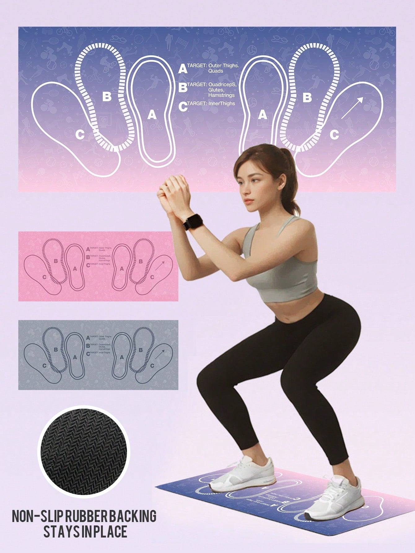 1pc 35x80cm (13.78x31.5 Inches) 1000GSM High Density Silicone Yoga Mat | Non-Slip Wear-Resistant Waterproof Fitness Training Mat | With Foot Position Guide Line Suitable For Squats, Yoga, Strength Training | Suitable For Wooden Floor, Tile, Cement | Washa