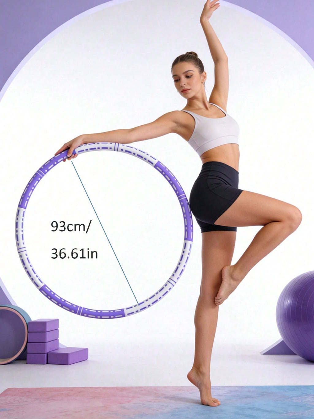 6-Segment Detachable Soft Foam Filled Stainless Steel Adjustable Weight Fitness Hoop, Portable Adult Unisex Aerobic Core Training Waist Shaping Dance Pilates Yoga Gymnastics Home Fitness Equipment Weight Loss Product