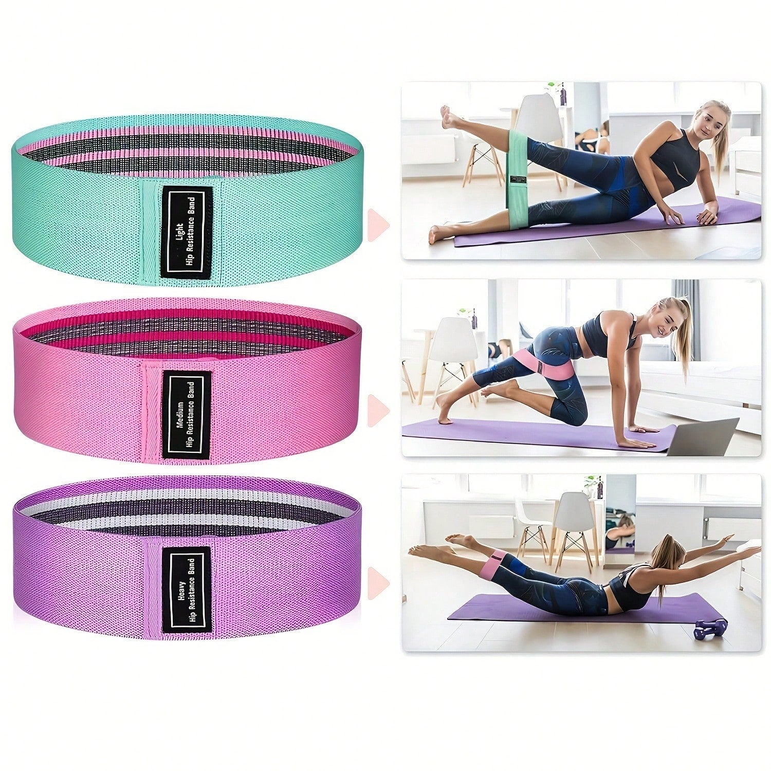 Upgraded Non-Slip Yoga Resistance Bands, Suitable For Stretching, Strength Training, Squats, Lunges And Core Workouts, Available In Pink, Purple And Green, Ideal For Home Gym And Travel Use