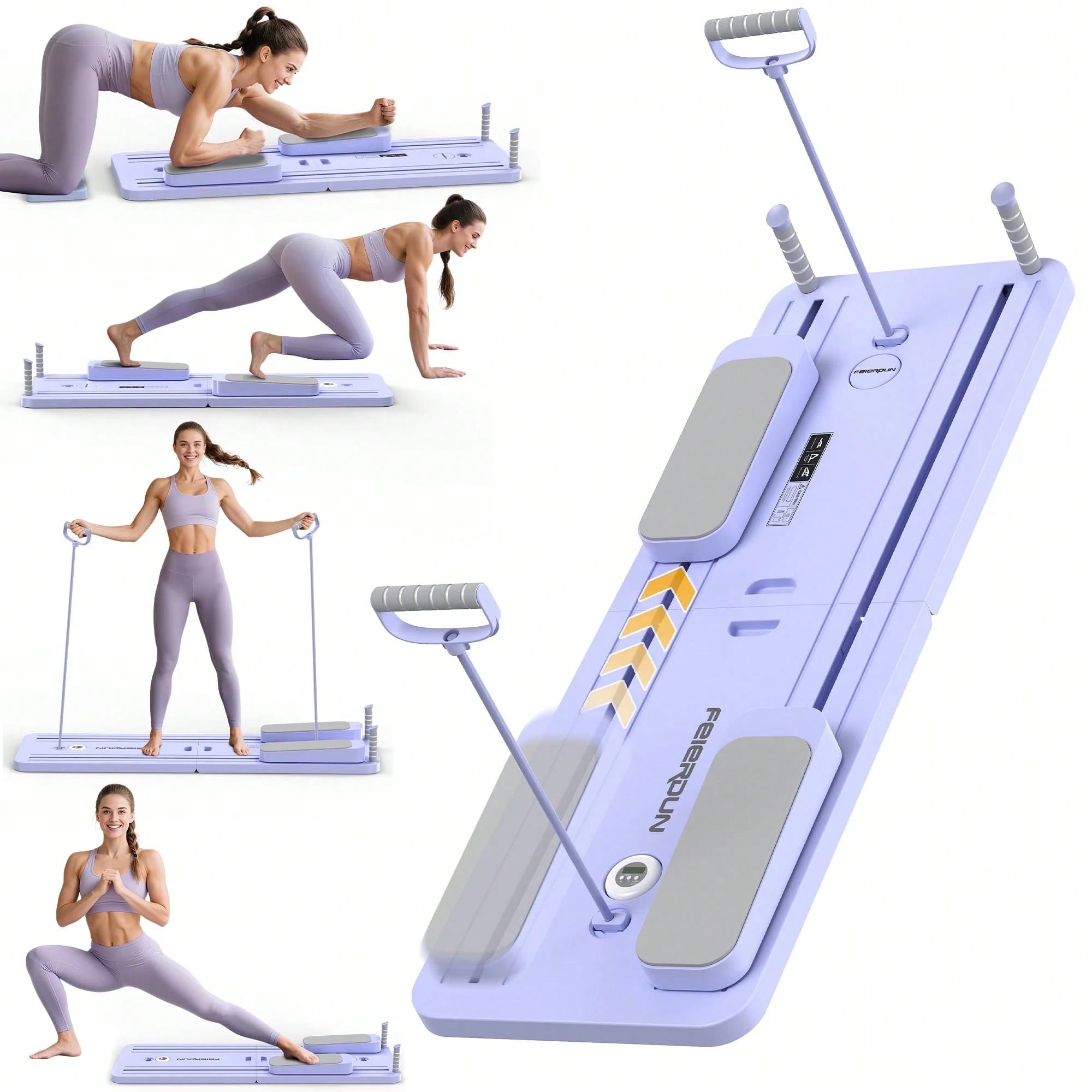 FEIERDUN 300 LBS Weight Capacity Multifunctional Fitness Board With Automatic Rebound, Core Training Ab Roller, Foldable Workout Machines - Full Body Workout Equipment, Home Pilates