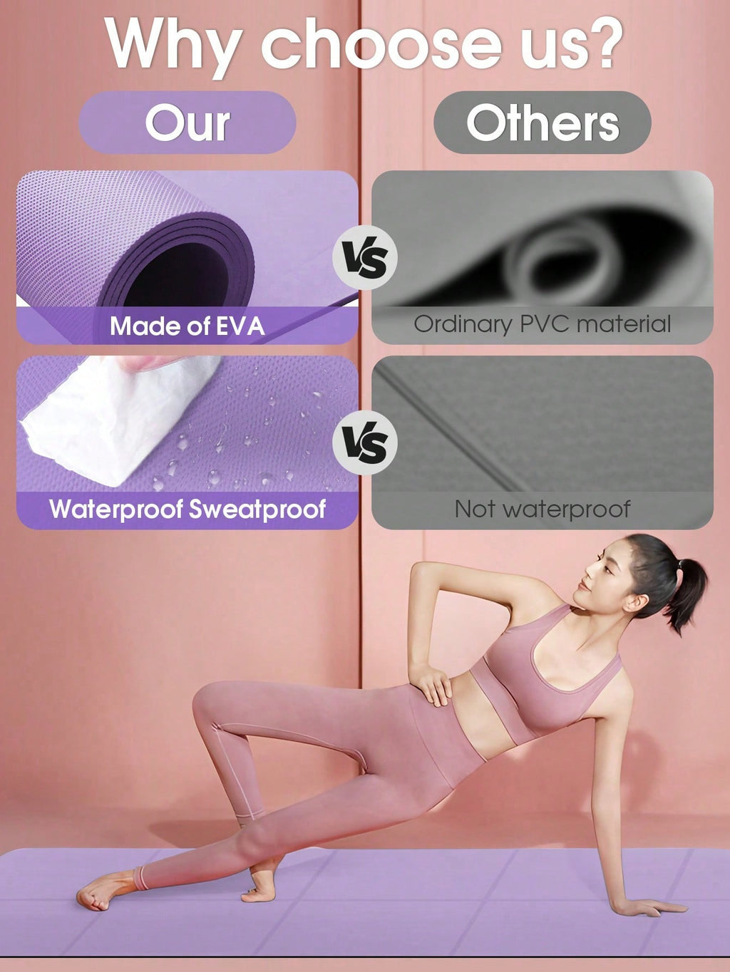 1pc 173*61cm EVA Yoga Mat, Pilates Solid Color Exercise Mat With Strap, Suitable For Yoga, Pilates, Plank, Fitness, Gymnastics, Workout, Gym, Home Exercise, Great Gift For Mother's Day, Birthday, Etc.