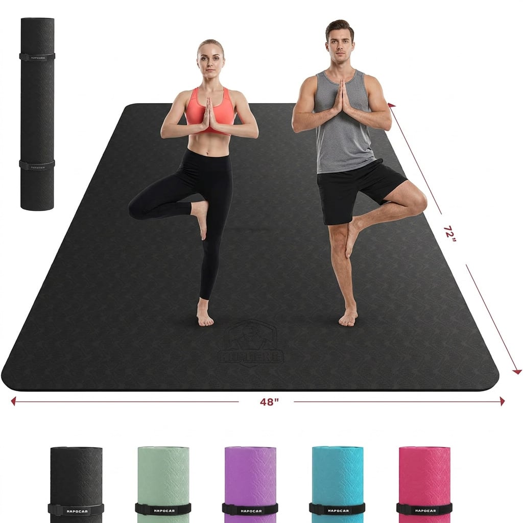 HAPBEAR Extra Large Yoga Mat - 72"X48"X6mm, TPE Material, Non-Slip, Durable, Earth-Conscious Thick Wide Exercise Mat For Home Workouts, Yoga, Pilates, Stretching, Meditation (Barefoot Exercise), Available In 5 Colors