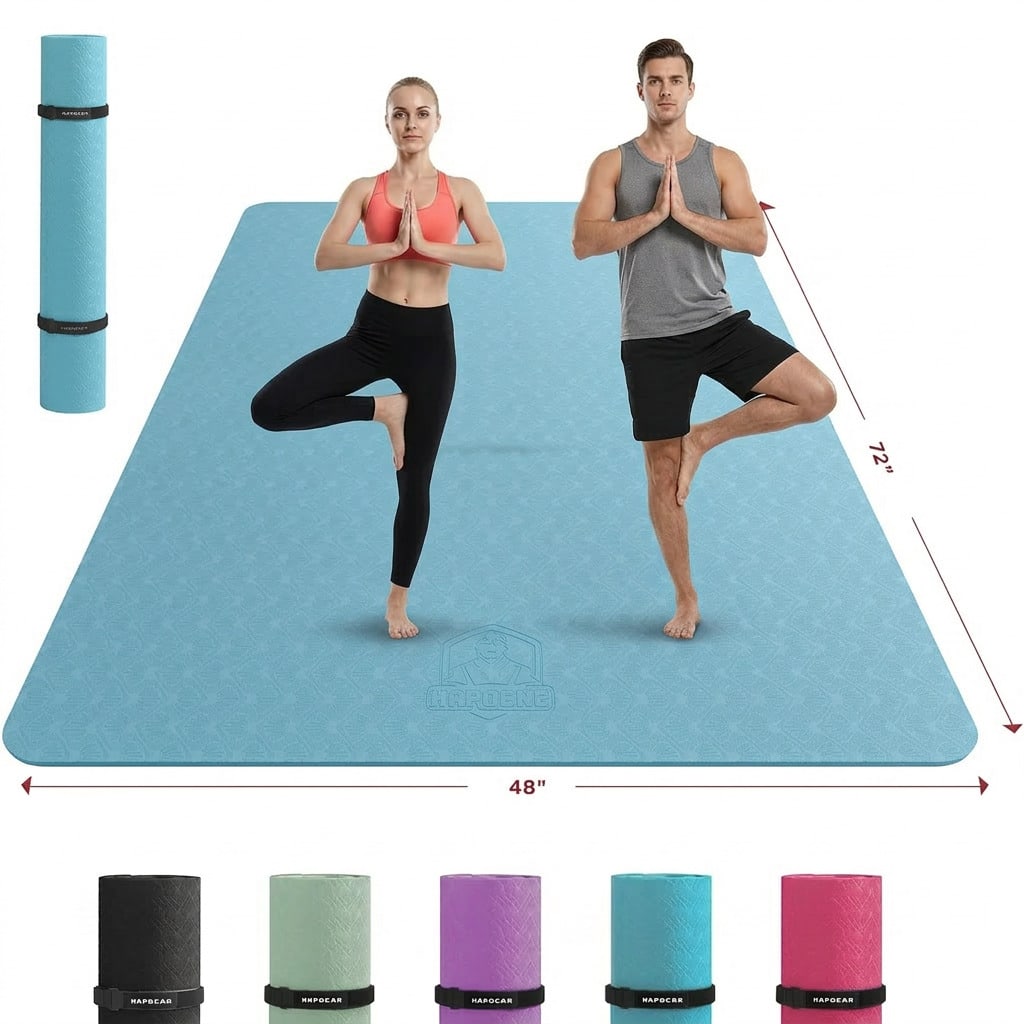 HAPBEAR Extra Large Yoga Mat - 72"X48"X6mm, TPE Material, Non-Slip, Durable, Earth-Conscious Thick Wide Exercise Mat For Home Workouts, Yoga, Pilates, Stretching, Meditation (Barefoot Exercise), Available In 5 Colors