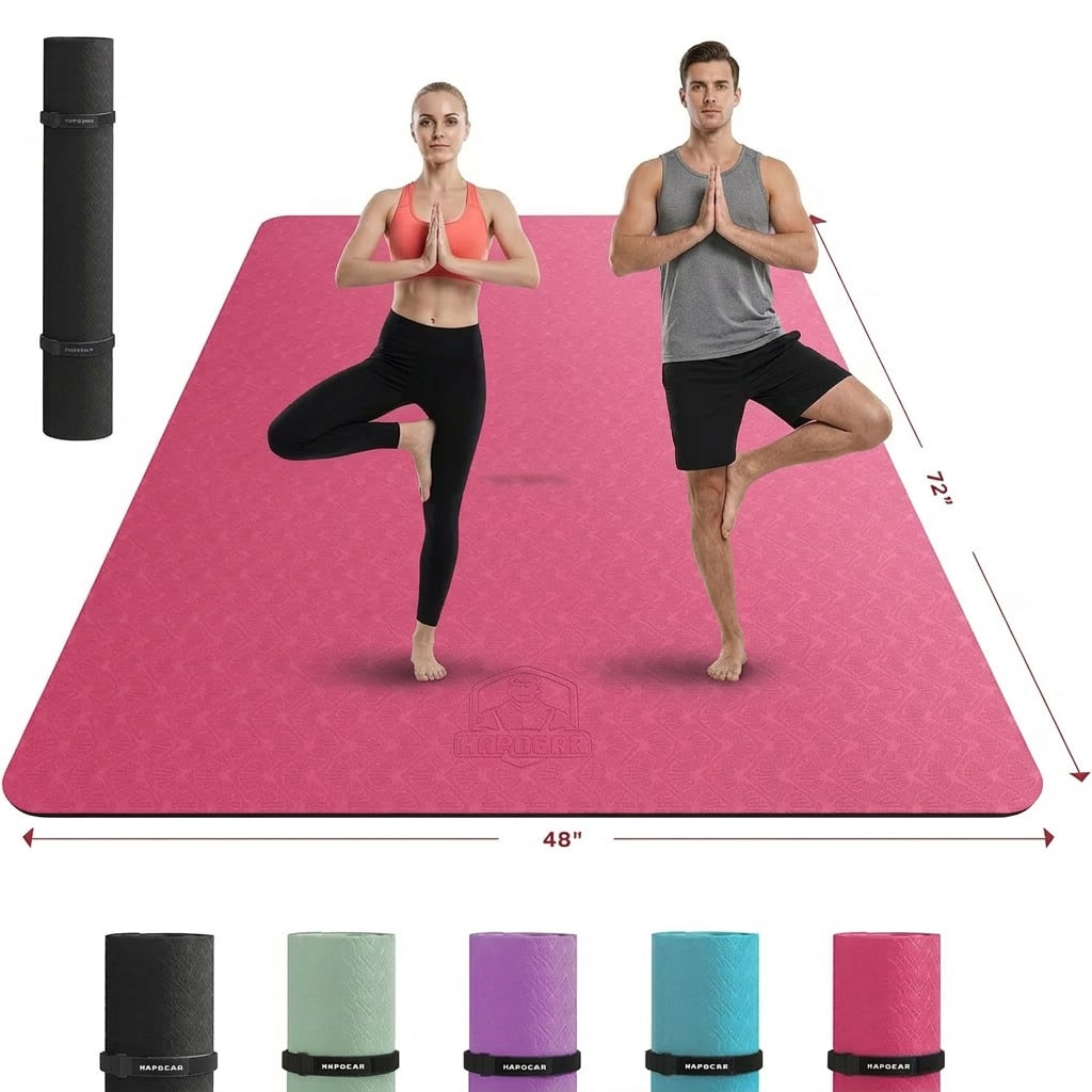 HAPBEAR Extra Large Yoga Mat - 72"X48"X6mm, TPE Material, Non-Slip, Durable, Earth-Conscious Thick Wide Exercise Mat For Home Workouts, Yoga, Pilates, Stretching, Meditation (Barefoot Exercise), Available In 5 Colors