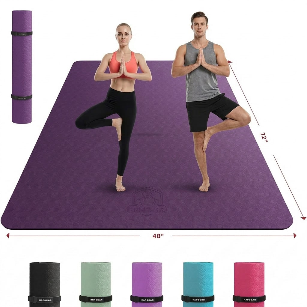 HAPBEAR Extra Large Yoga Mat - 72"X48"X6mm, TPE Material, Non-Slip, Durable, Earth-Conscious Thick Wide Exercise Mat For Home Workouts, Yoga, Pilates, Stretching, Meditation (Barefoot Exercise), Available In 5 Colors