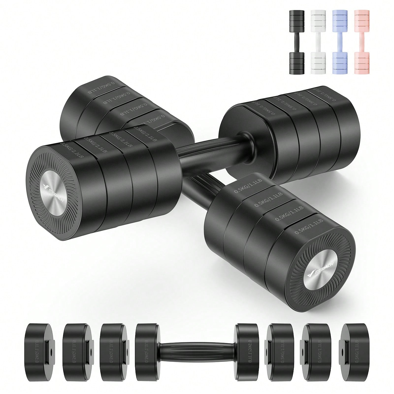 MERACH Dumbbell Set Of 2, Adjustable Weight, Anti-Slip Handle, Macaron Colors, Each 2.2/4.4/6.6/8.8 Lbs, 4 In 1 Hand Weights For Women At Home